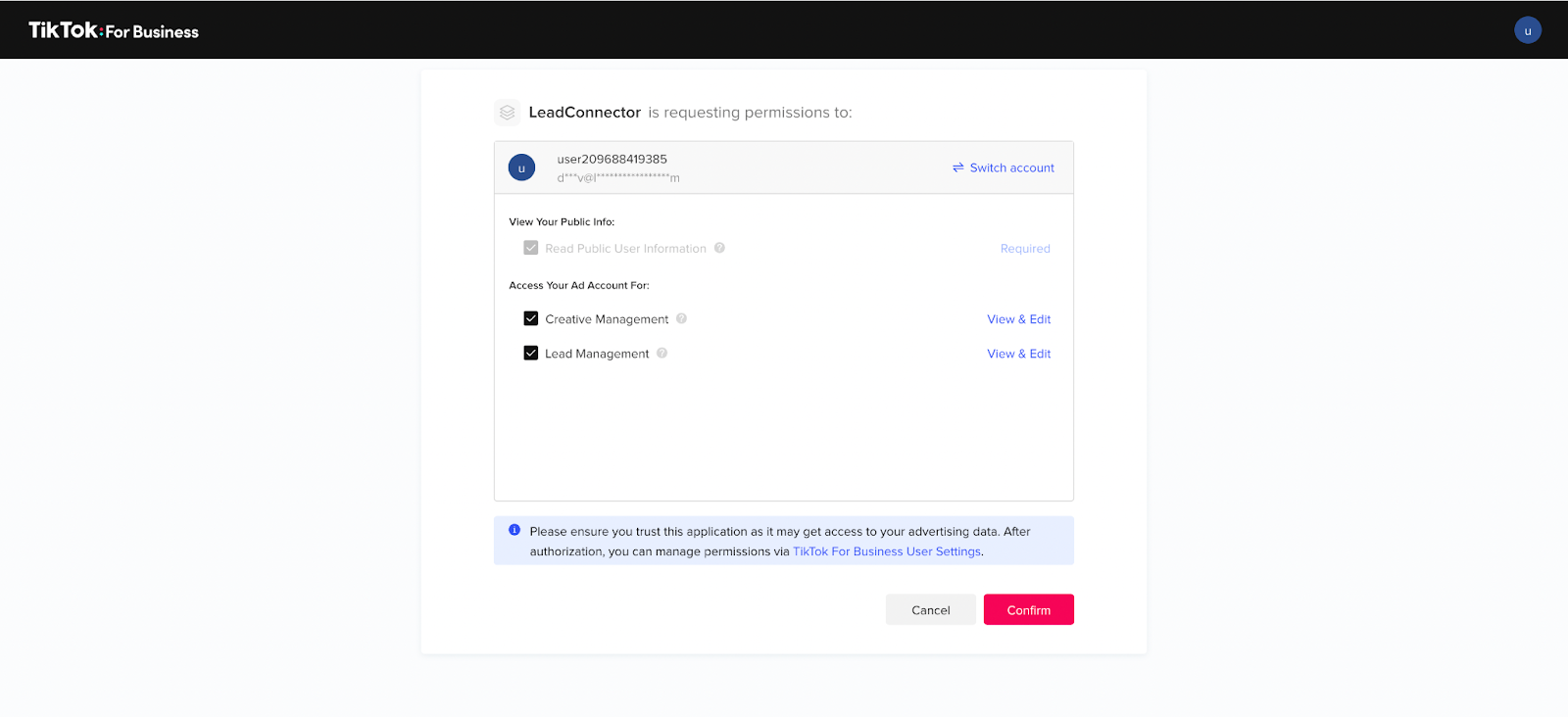 How to integrate TikTok Lead Ads – Step 2: Click on the 'integrations' tab & login