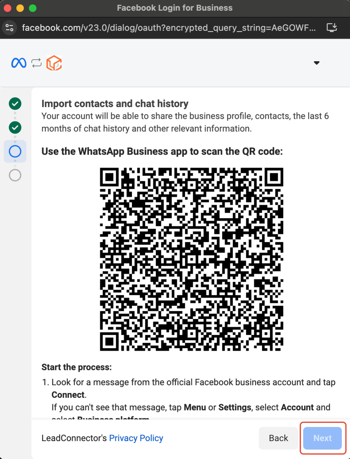 How to Enable WhatsApp in your account? – Look for a message from the official Facebook Business account and scan the QR code when prompted.