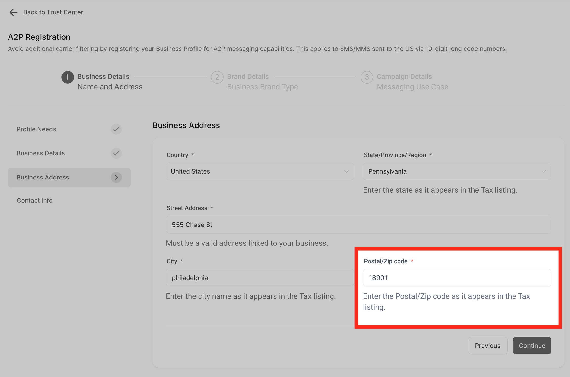 Brand Registration Step by Step Guide and FAQs – Enter the zip code for your business address.