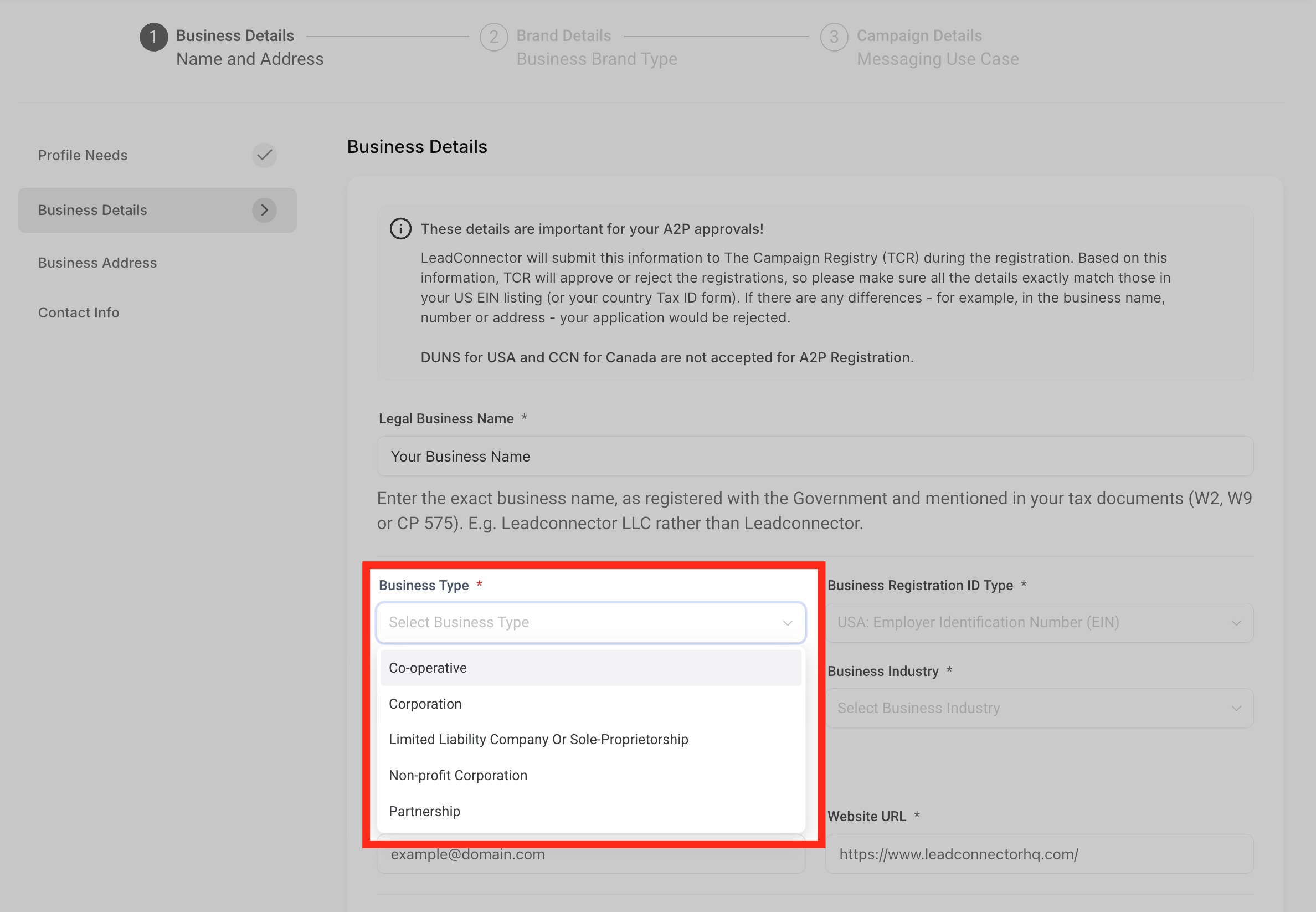 Brand Registration Step by Step Guide and FAQs – Use the dropdown to select the type for your business.