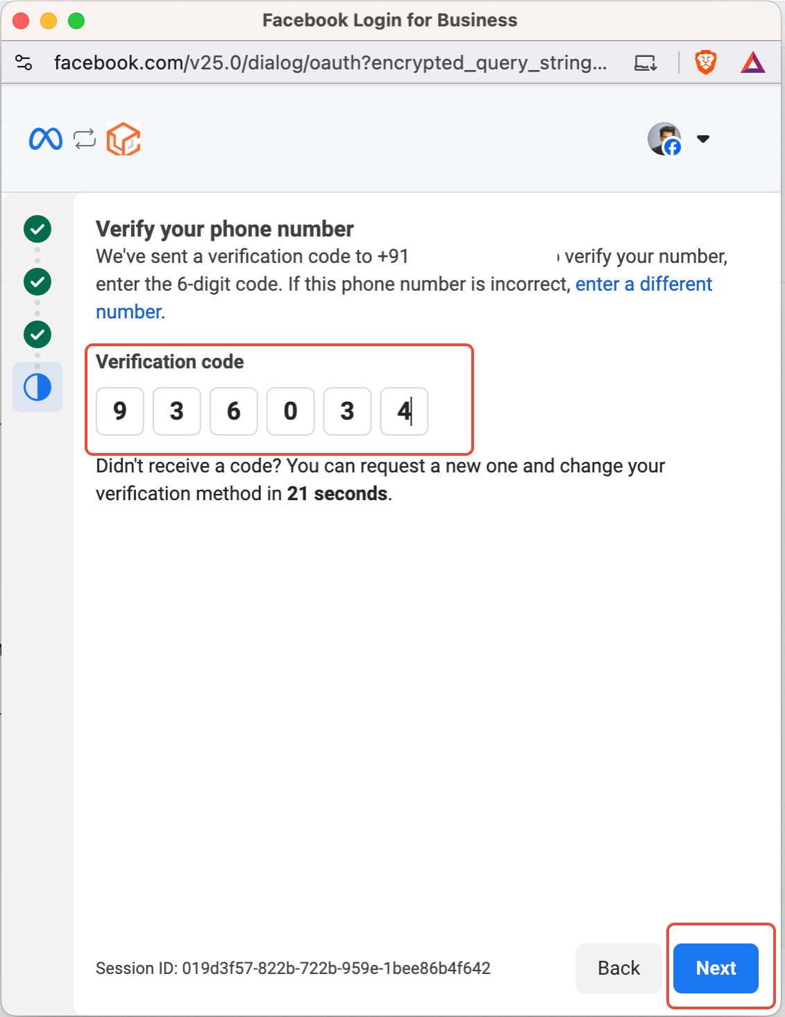 How to Enable WhatsApp in your account? – Enter the one-time password received by SMS or voice call, then click Next.
