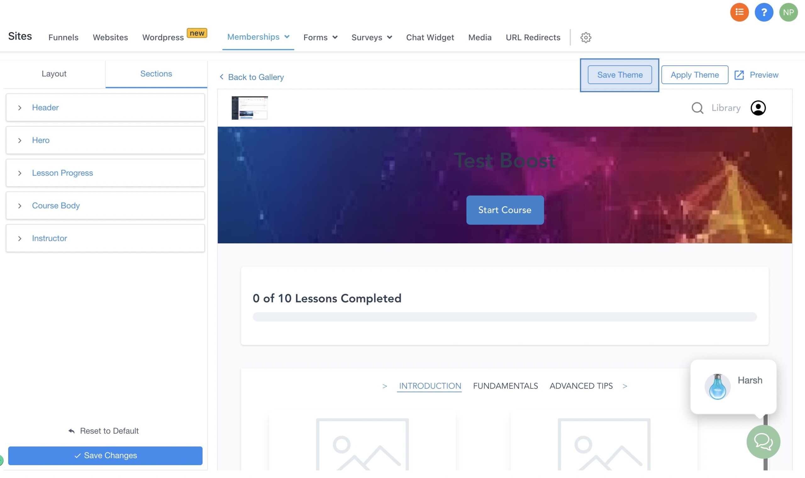How to use memberships themes – The theme can then be saved for global use in the locations if the user clicks on the "save theme" button.