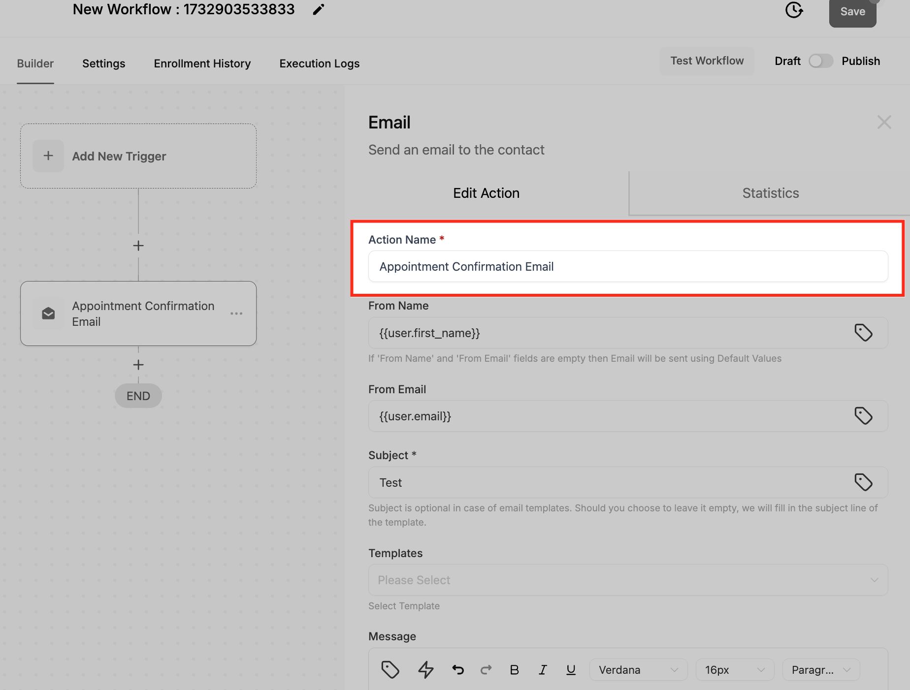 Action – Send Email – Step-by-Step Process for Using the “Send Email” Workflow Action