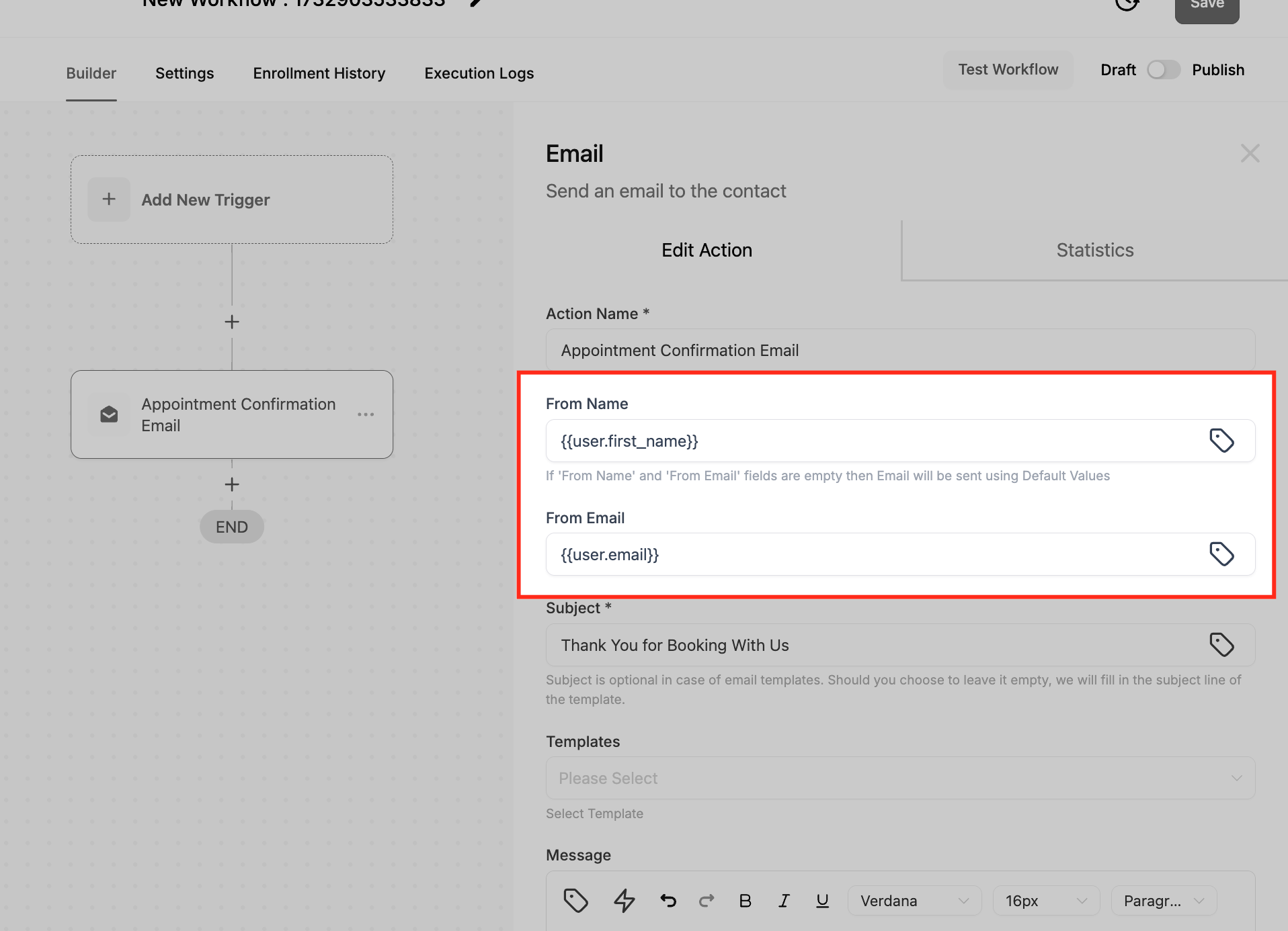 Action – Send Email – Step-by-Step Process for Using the “Send Email” Workflow Action