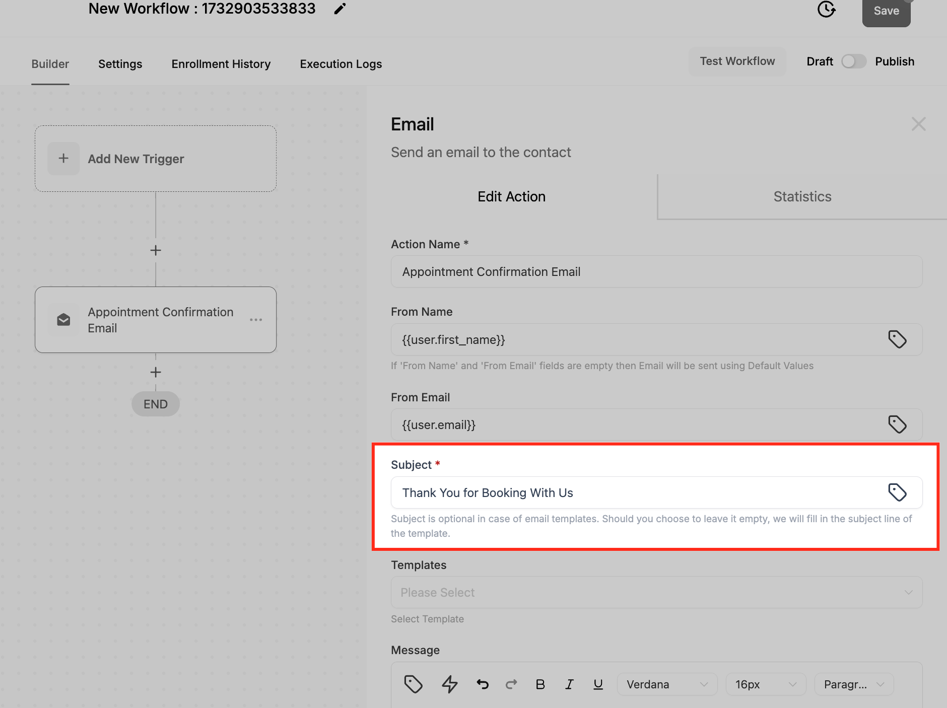 Action – Send Email – Step-by-Step Process for Using the “Send Email” Workflow Action