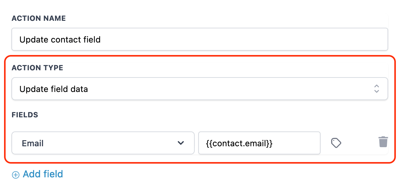 Action – Update Contact Field – Update Field Data