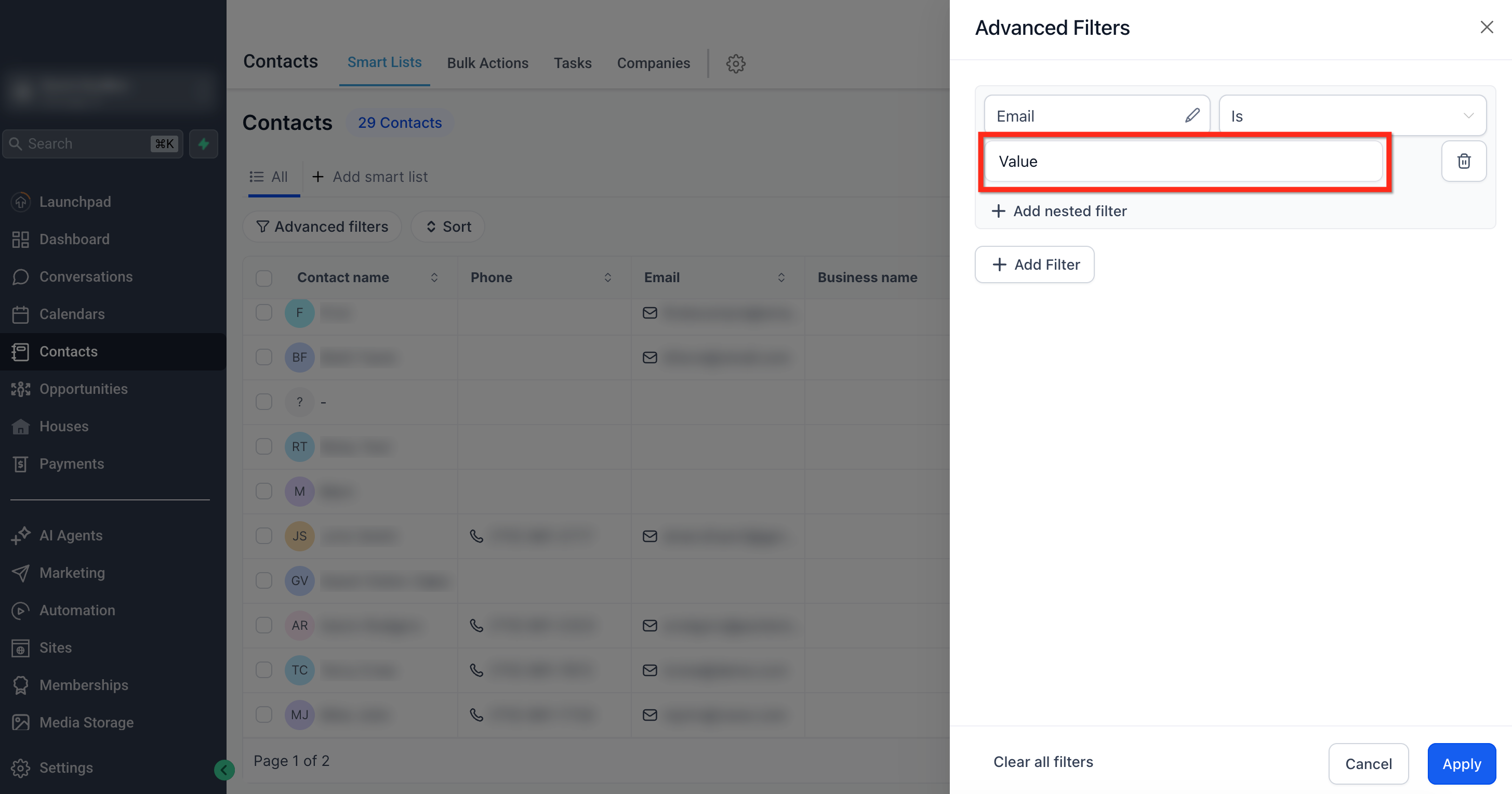 How To Setup Advanced Filters in Smart Lists