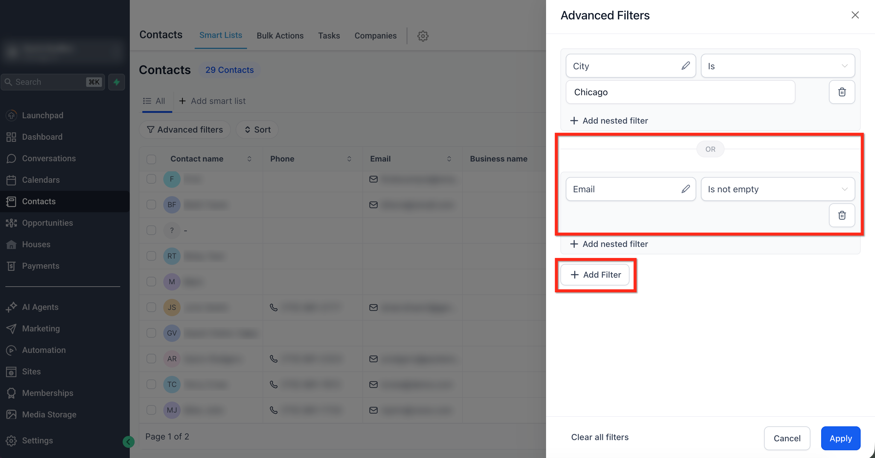 How To Setup Advanced Filters in Smart Lists
