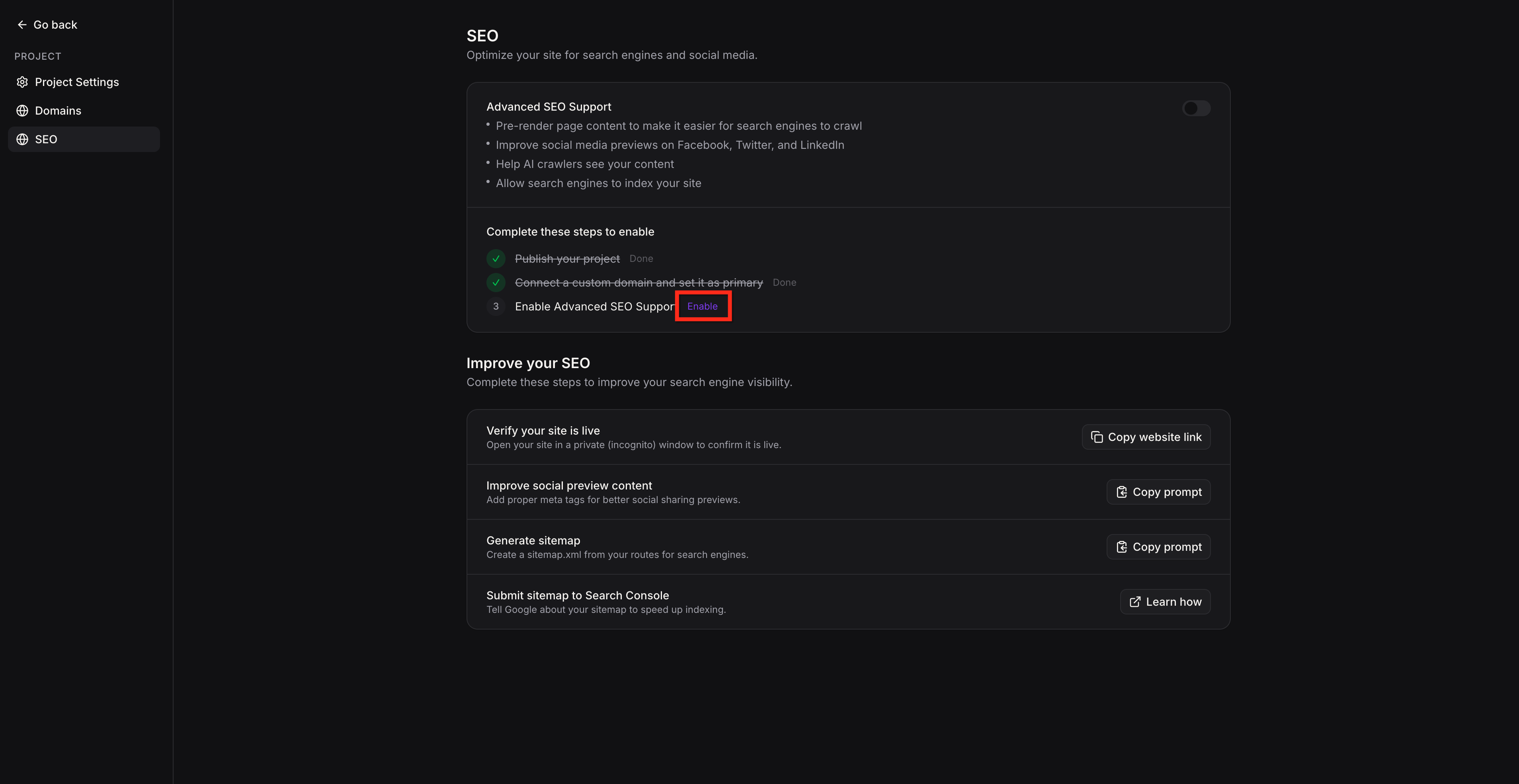 How to Enable Advanced SEO Support for AI Studio