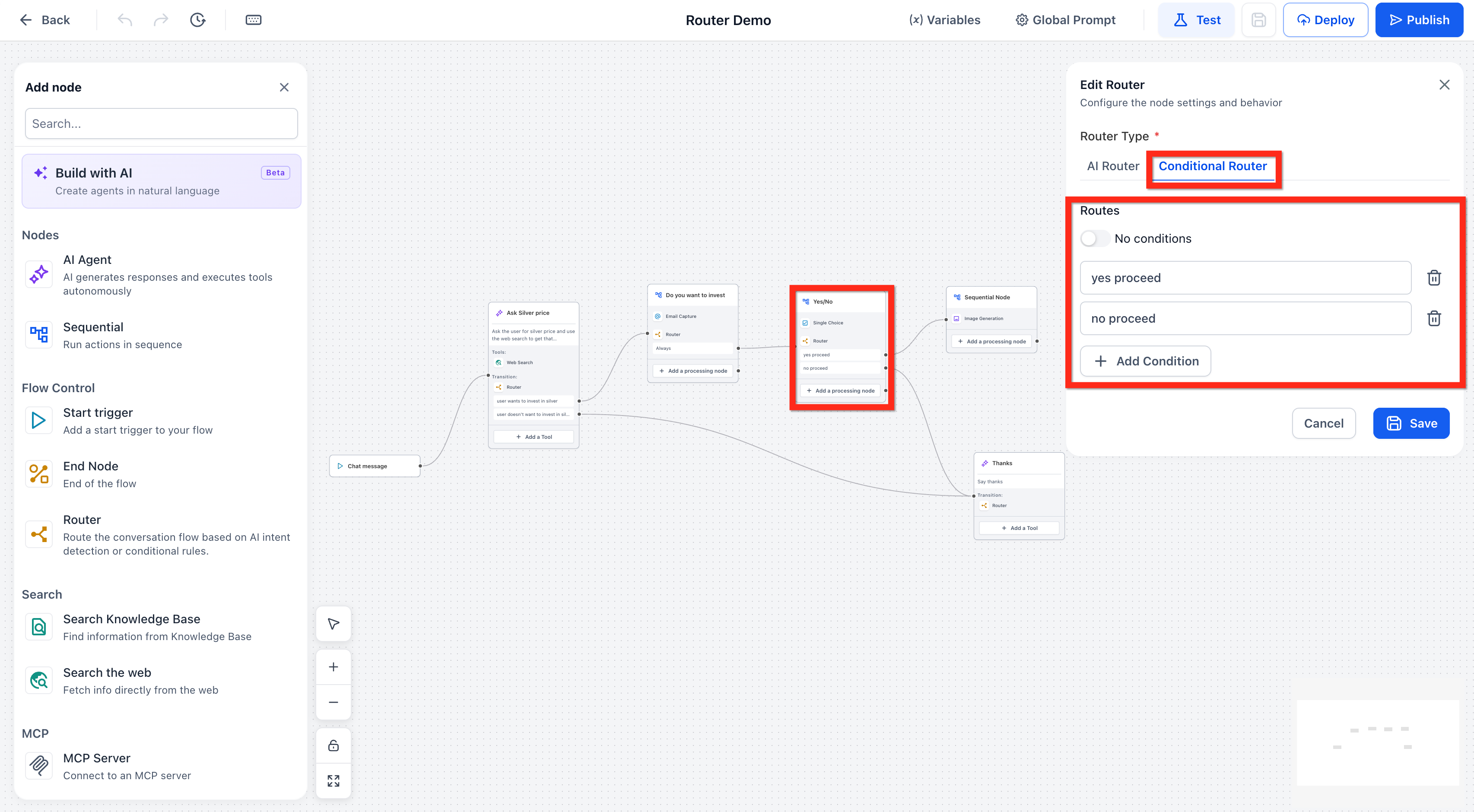 Agent Studio – Router Tool (AI & Conditional Router) – Using Conditional Router