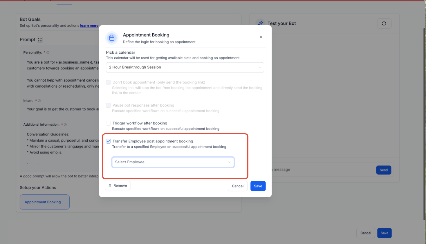 AI Bot Goals Setup and Customization Guide – Using Appointment Booking Feature