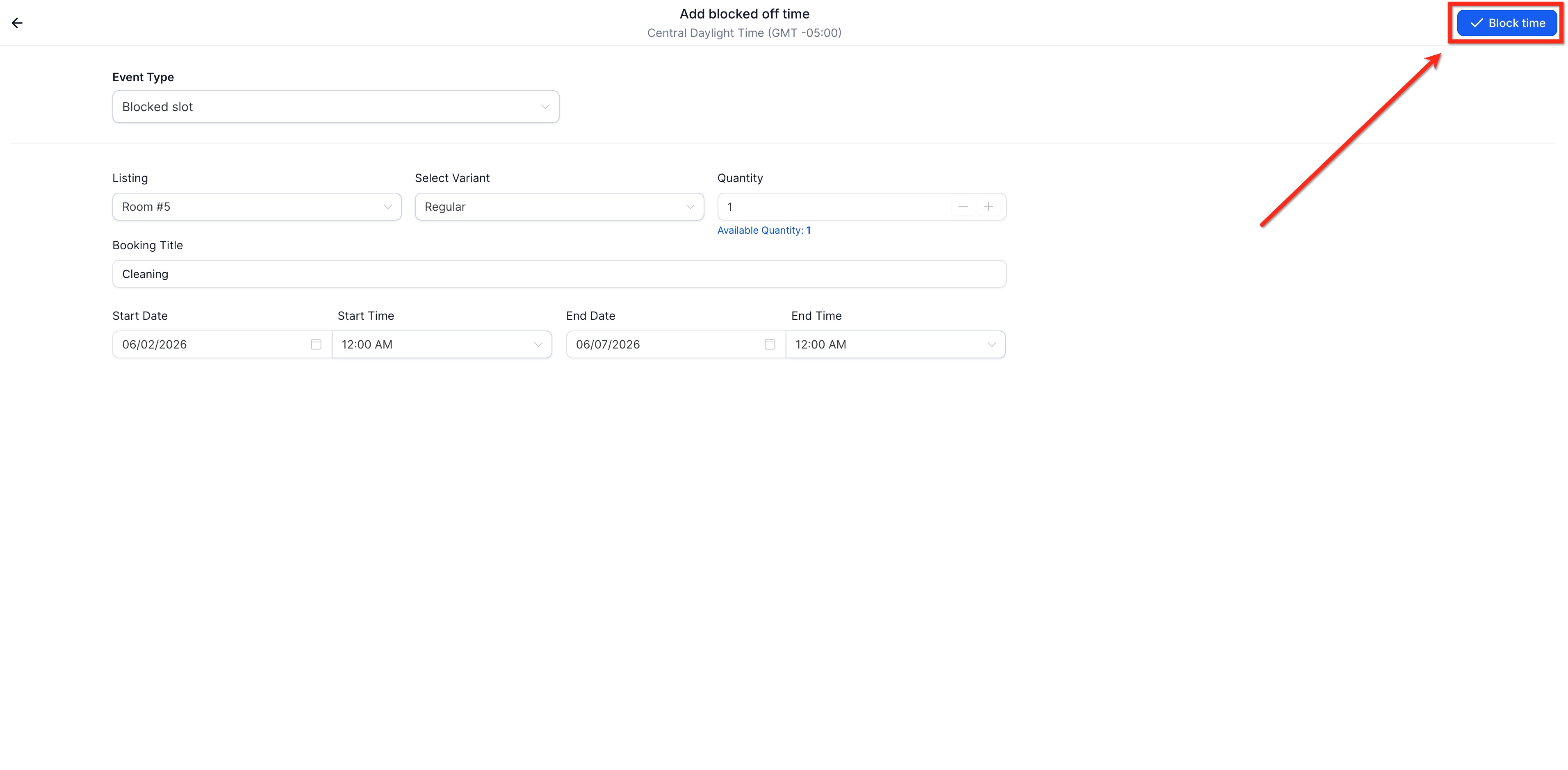 Blocked Slots for Rental Listings – Step 4: Save Changes
