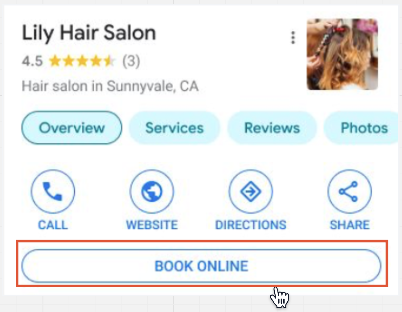 Google Organic Booking – Step 1: Primary Action Feed (Book Online Button)
