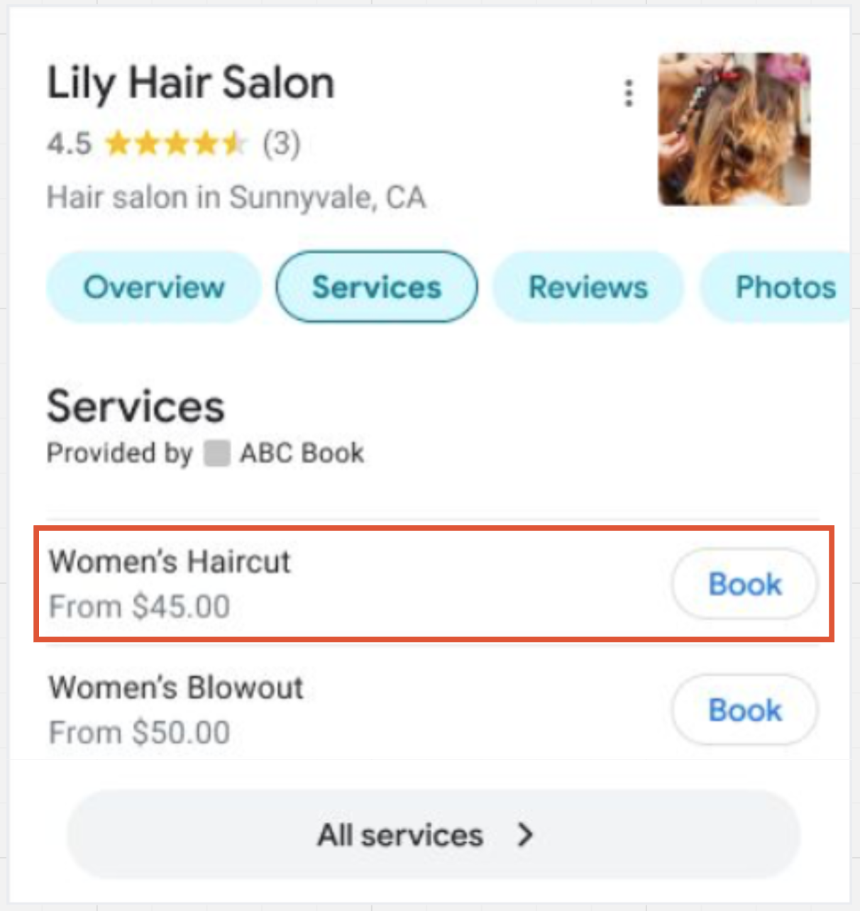 Google Organic Booking – Step 2: Individual Service Booking