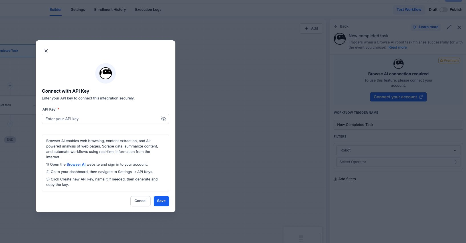 Browse AI – Workflow Actions and Trigger – Managing multiple Browse AI accounts