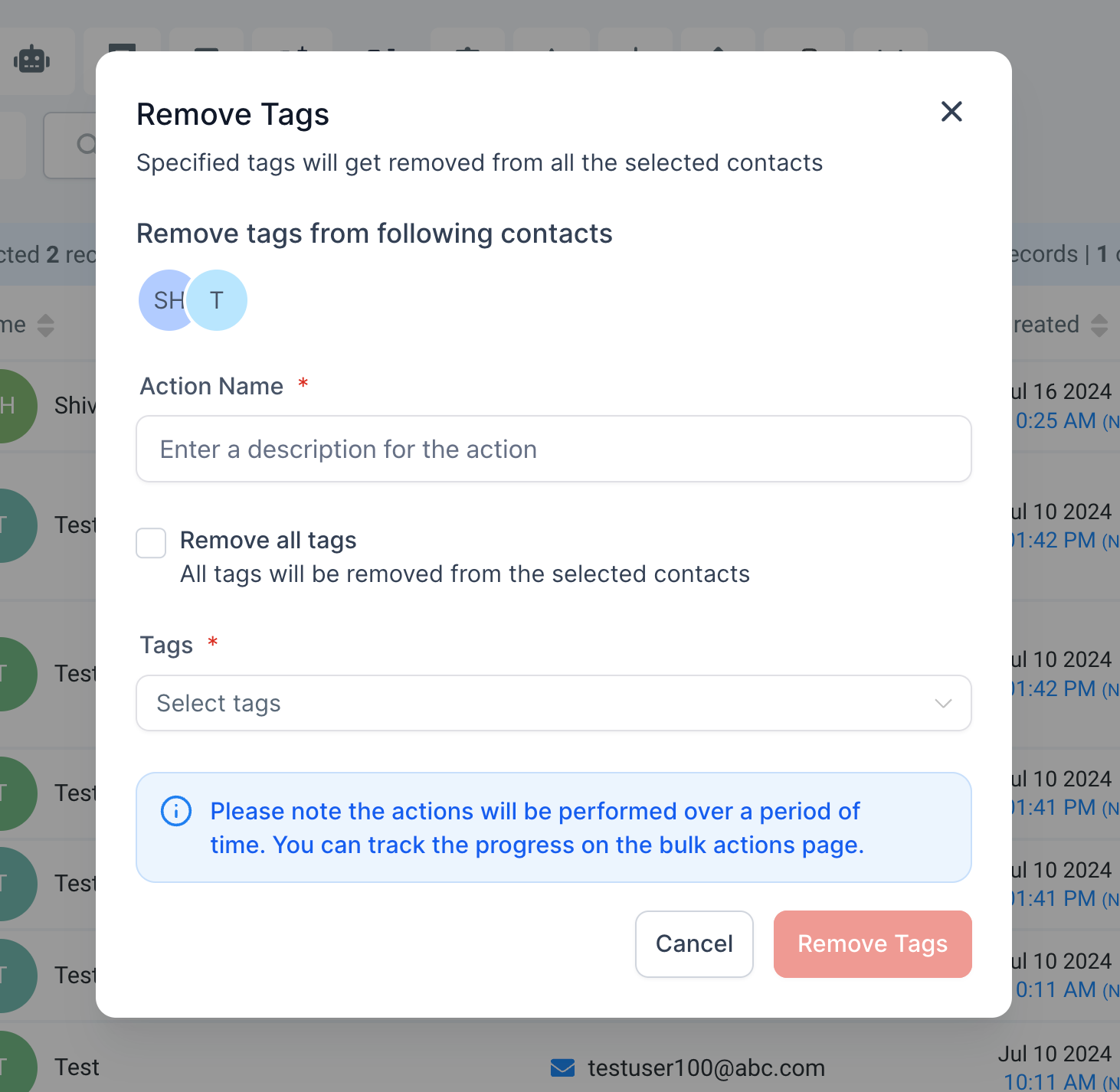Bulk Add and Remove Tags from Contacts – Feature 2 - Bulk Remove Tags to Selected Contacts