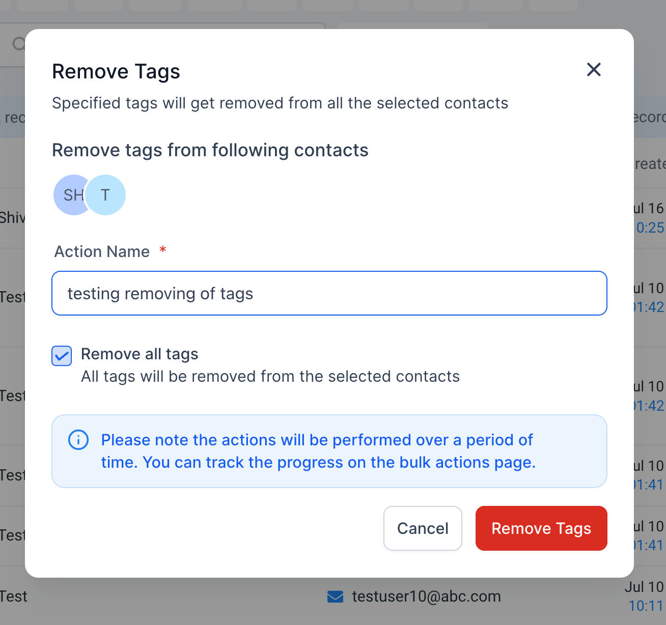 Bulk Add and Remove Tags from Contacts – Feature 2 - Bulk Remove Tags to Selected Contacts