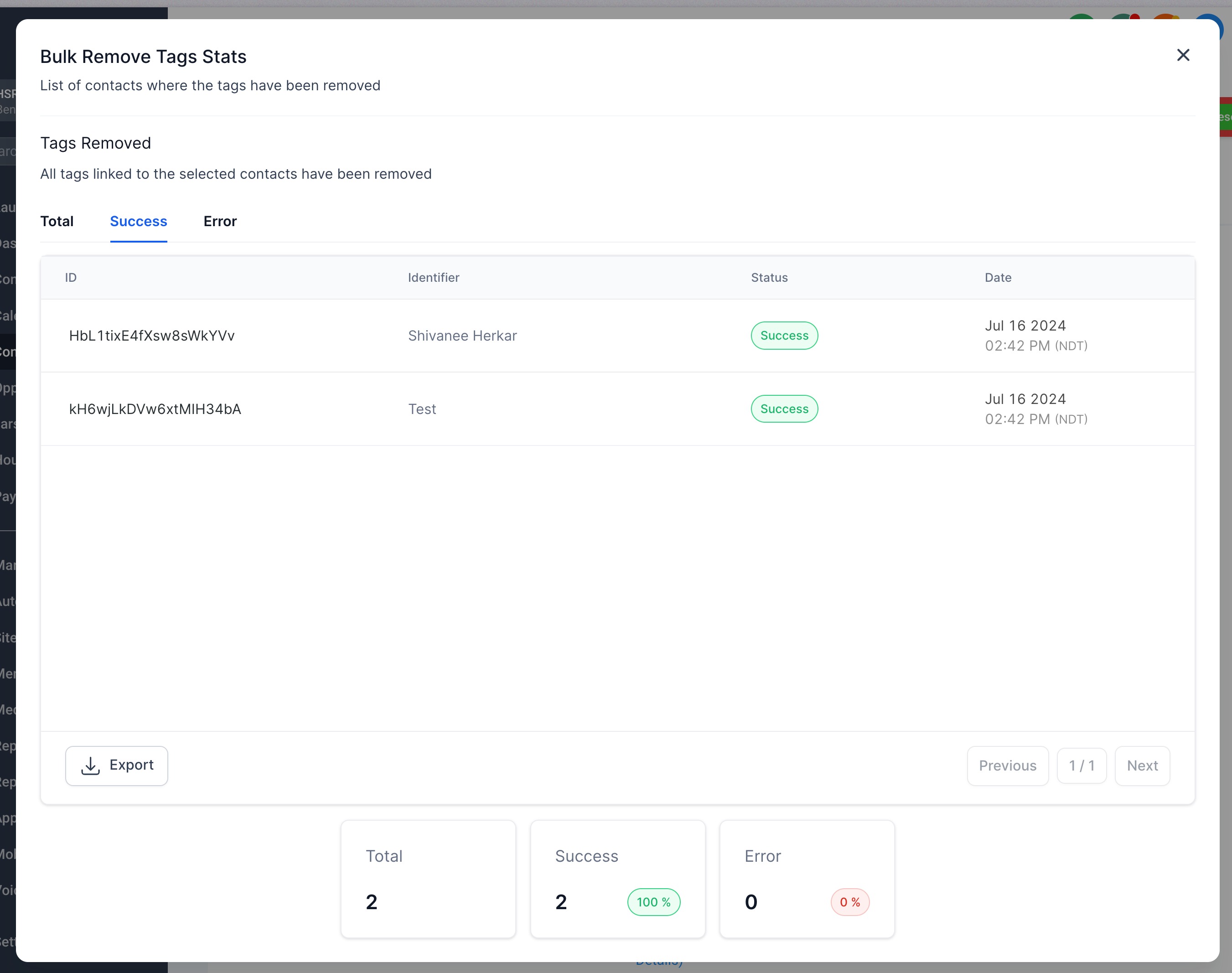 Bulk Add and Remove Tags from Contacts – Feature 2 - Bulk Remove Tags to Selected Contacts