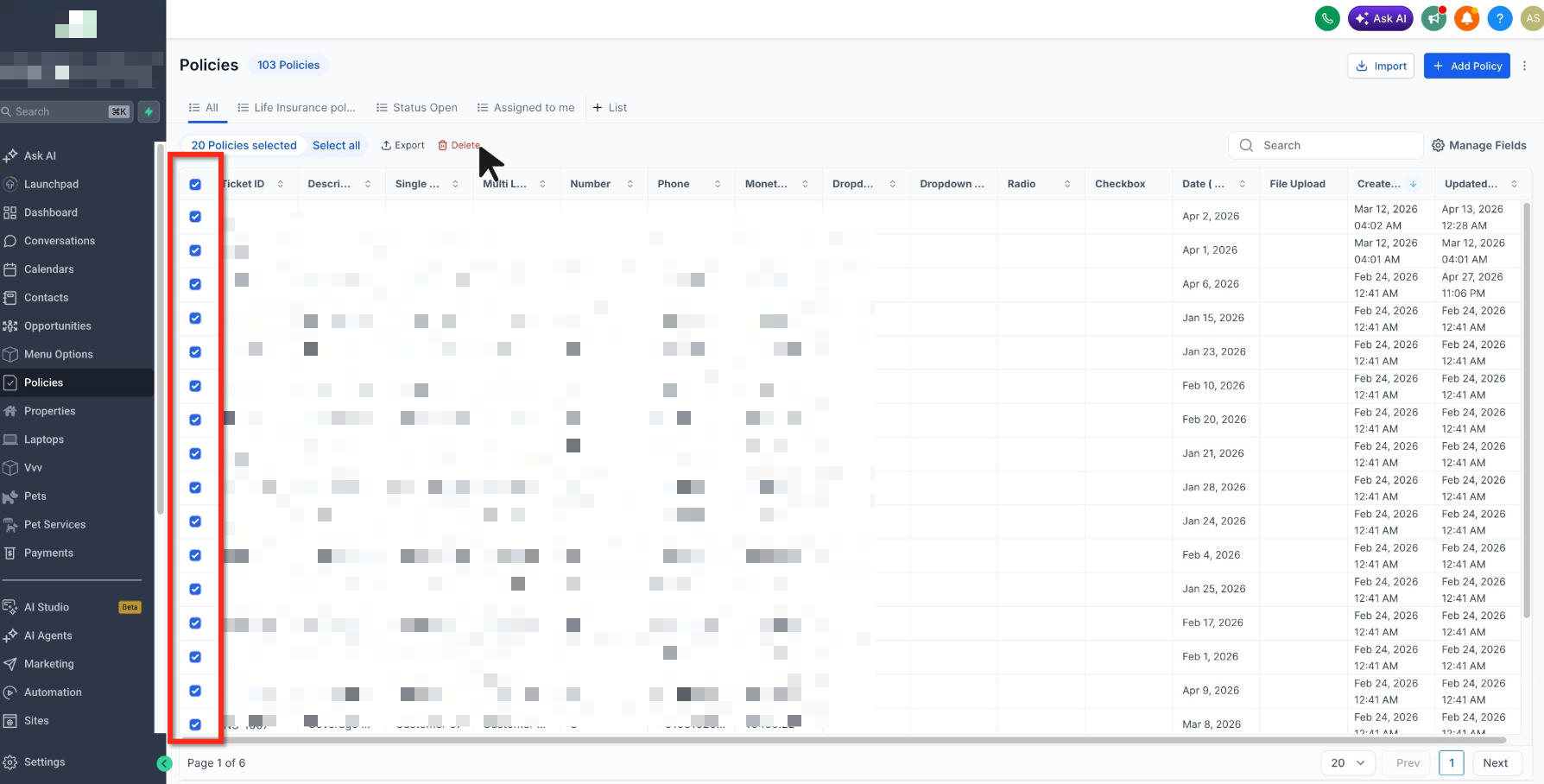 Bulk Delete and Restore Records for Custom Objects, Companies, and Tasks – Selecting multiple records with list-view checkboxes