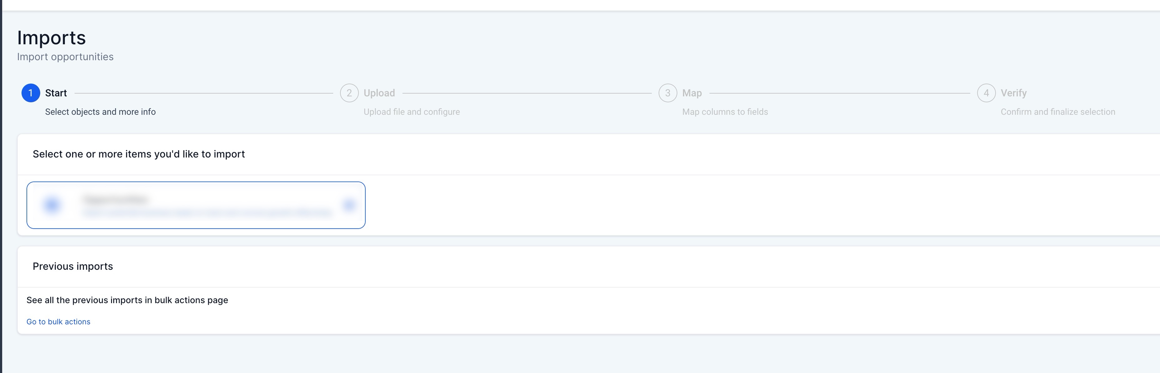 Bulk Opportunity Import Guide: Upload, Map, and Verify CSV Data – Select the Opportunities Object