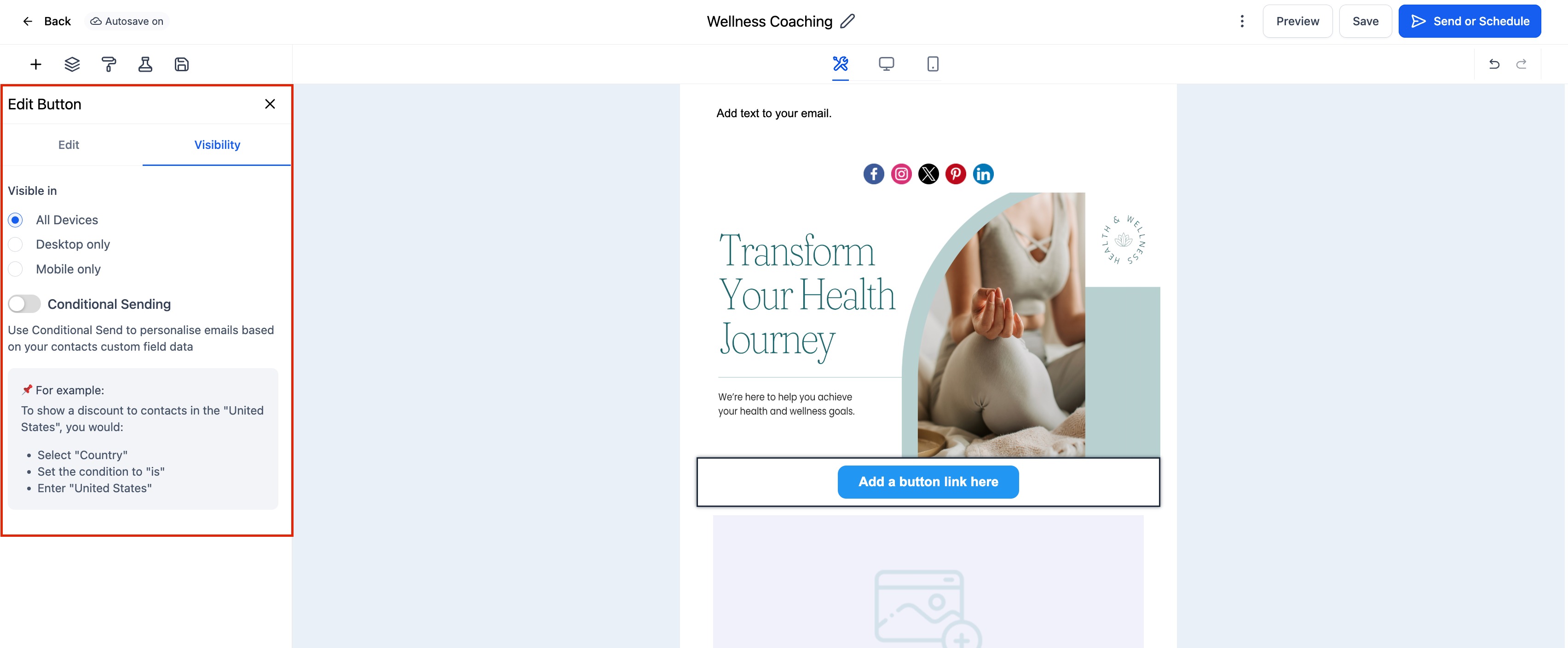 Button Element in Email Builder – How To Setup the Button Element