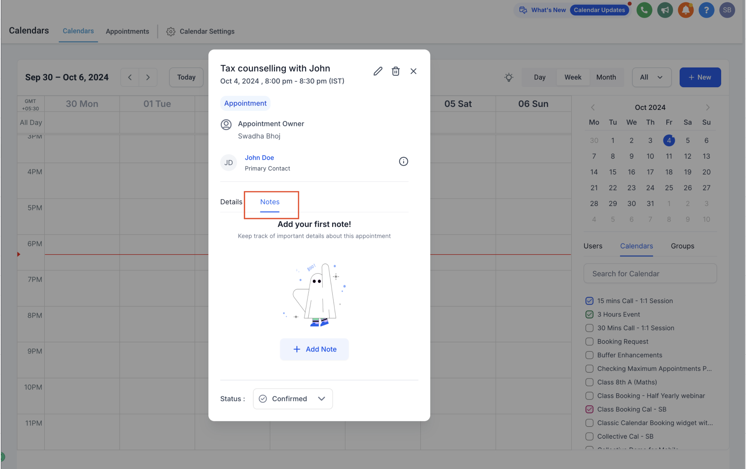 Calendar: Add Notes Per Appointment – How to Add Notes to an Appointment