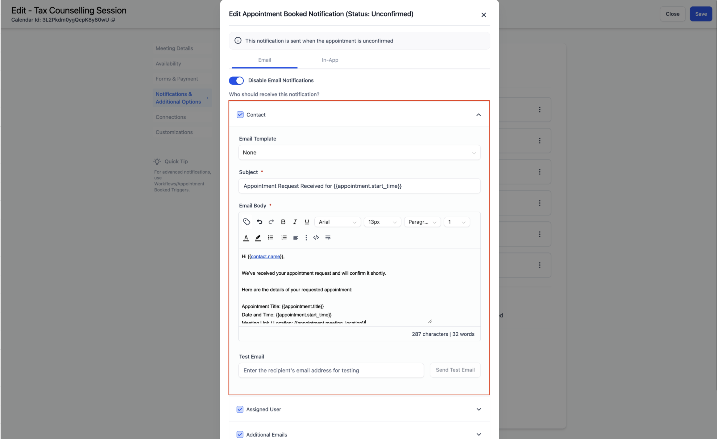 Calendar: Email & In-App Appointment Notifications – Step 2: Customize Your Notifications
