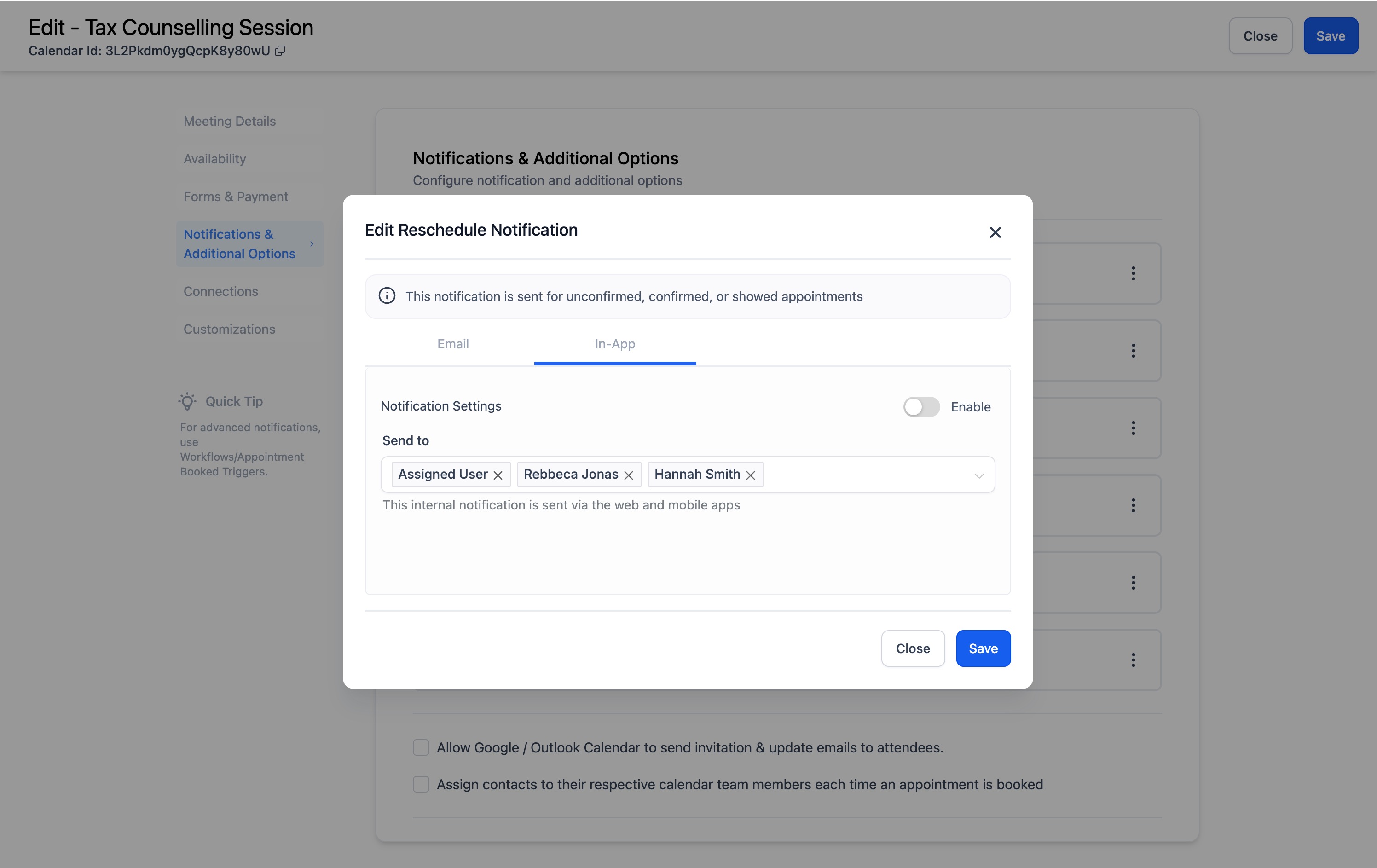 Calendar: Email & In-App Appointment Notifications – Step 2: Customize Your Notifications