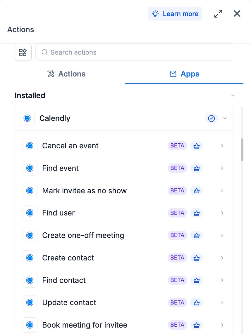 Calendly – Workflow Actions & Triggers – Looks up a Calendly user by email or user URI. Returns name, email, timezone, scheduling URL, and organizatio…