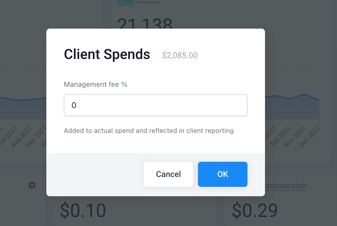 Client Spend & Management Fee Setup Guide – Management Fee Configuration Modal