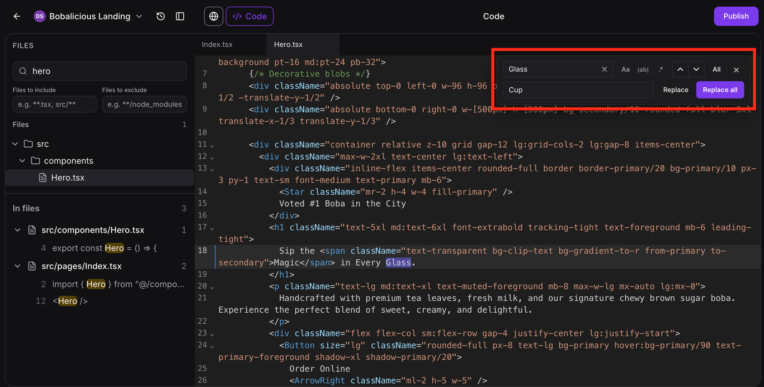 Code Editor in AI Studio – Find & Replace