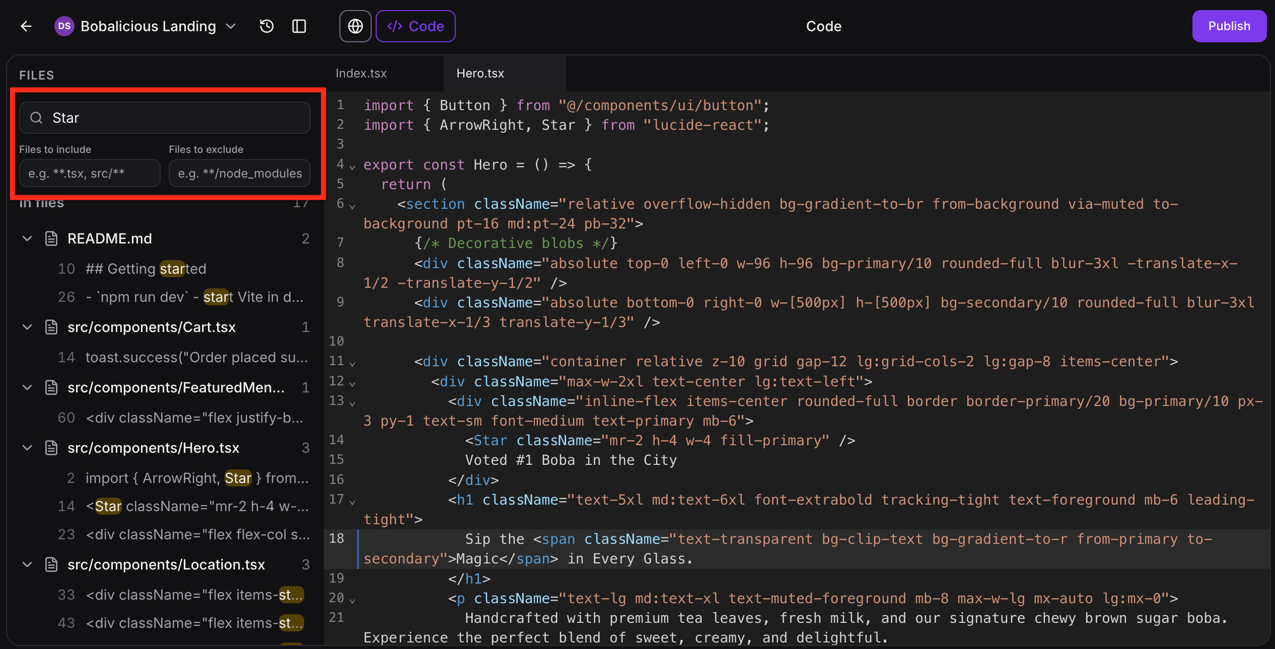 Code Editor in AI Studio – Global Project Search