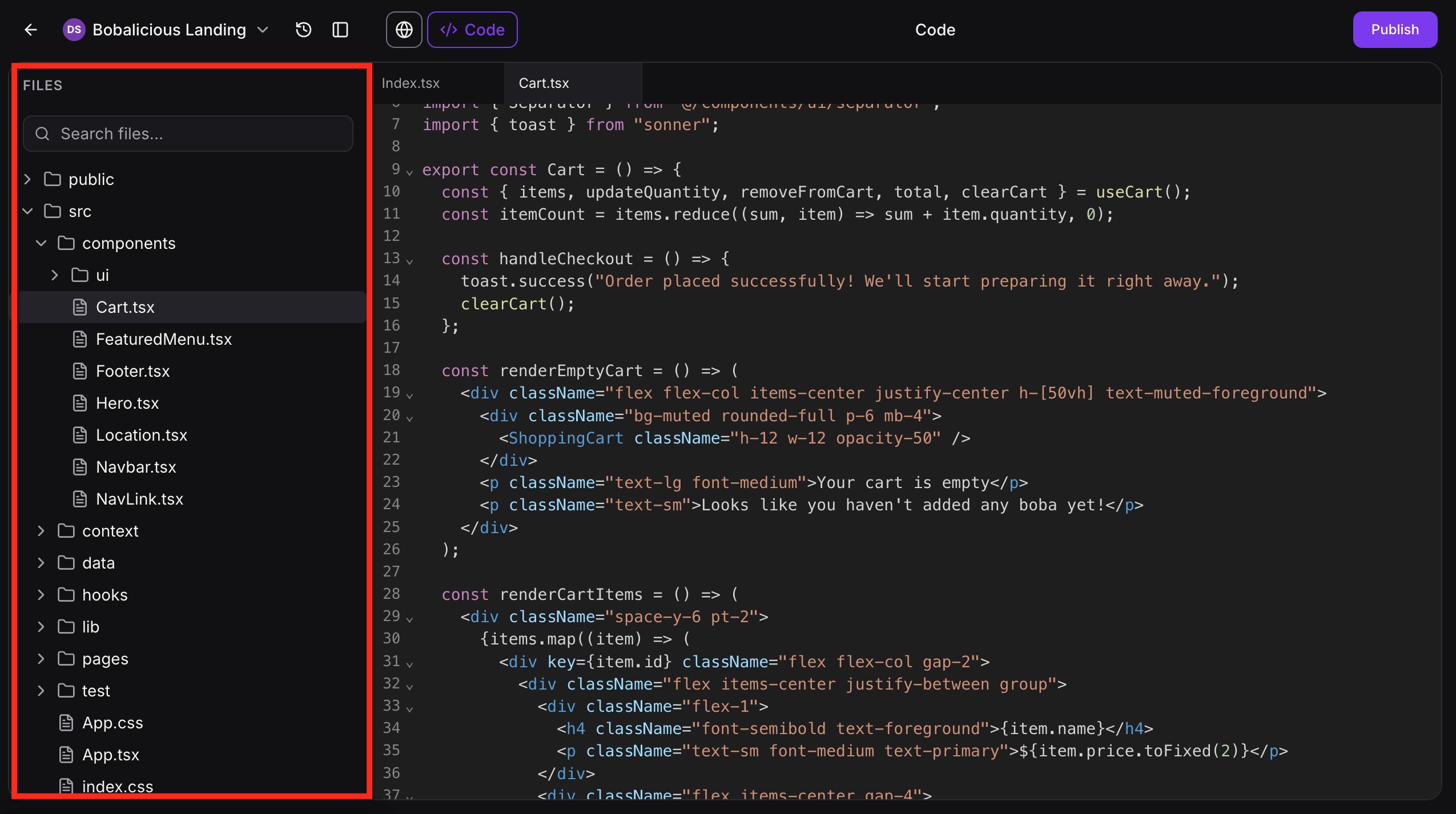 Code Editor in AI Studio – Step 2: Select the file and update the code