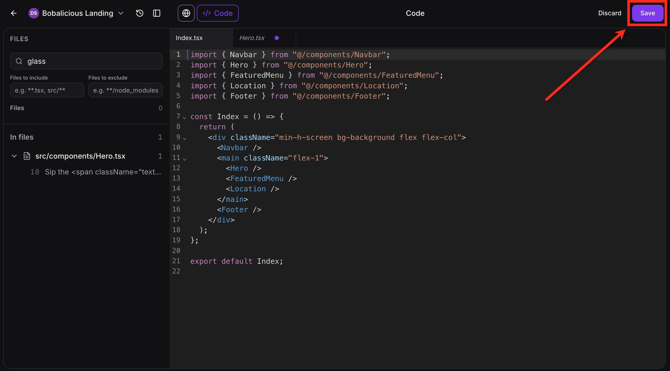Code Editor in AI Studio – Step 3: Save your changes