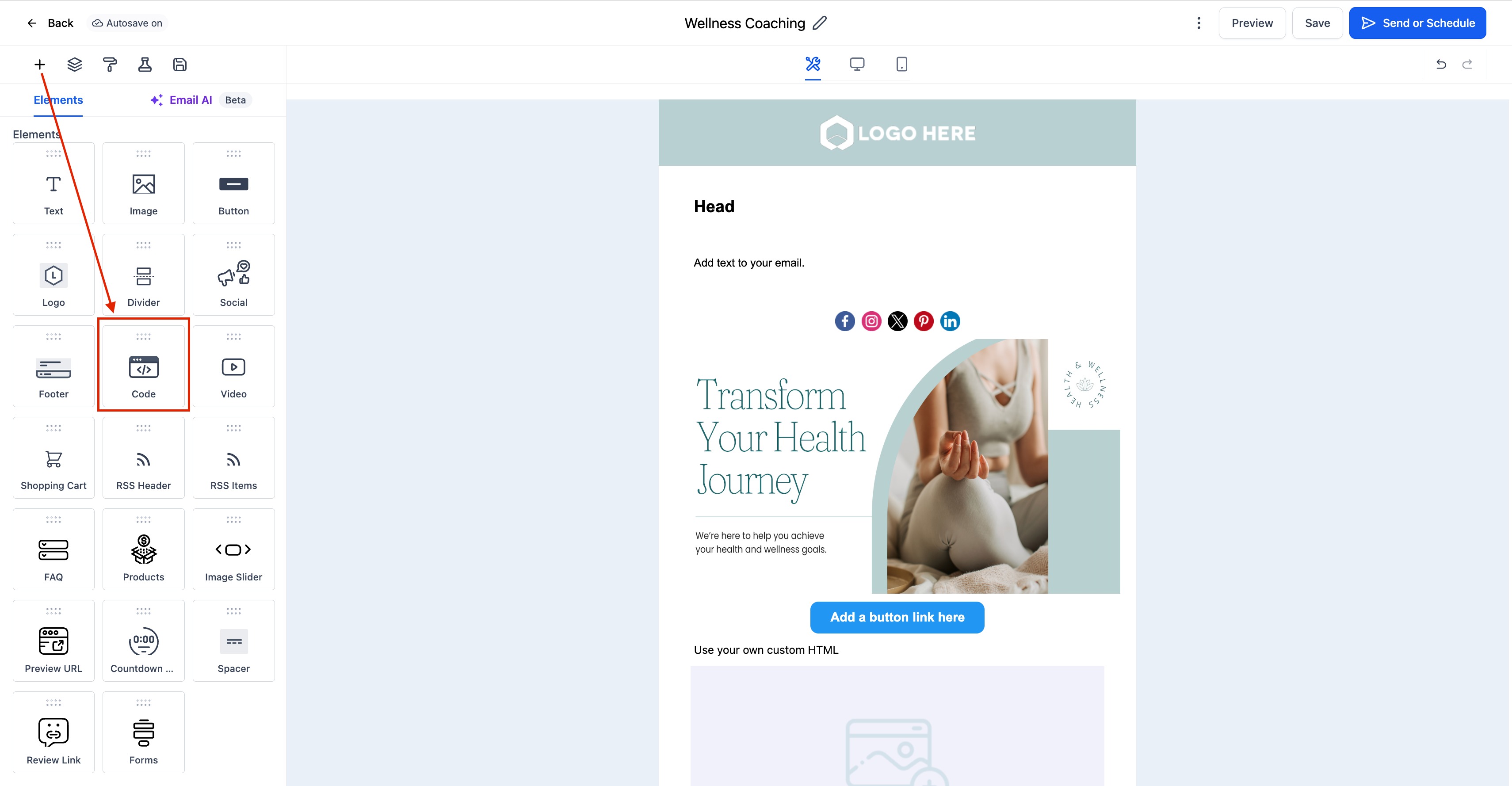 Code Element in Email Builder – How To Setup the Code Element