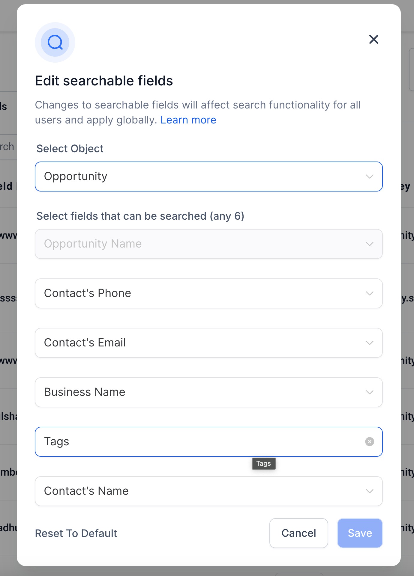 Configuring Searchable Fields for Objects – Feature 1 - Configuring Searchable Fields for Your Organization
