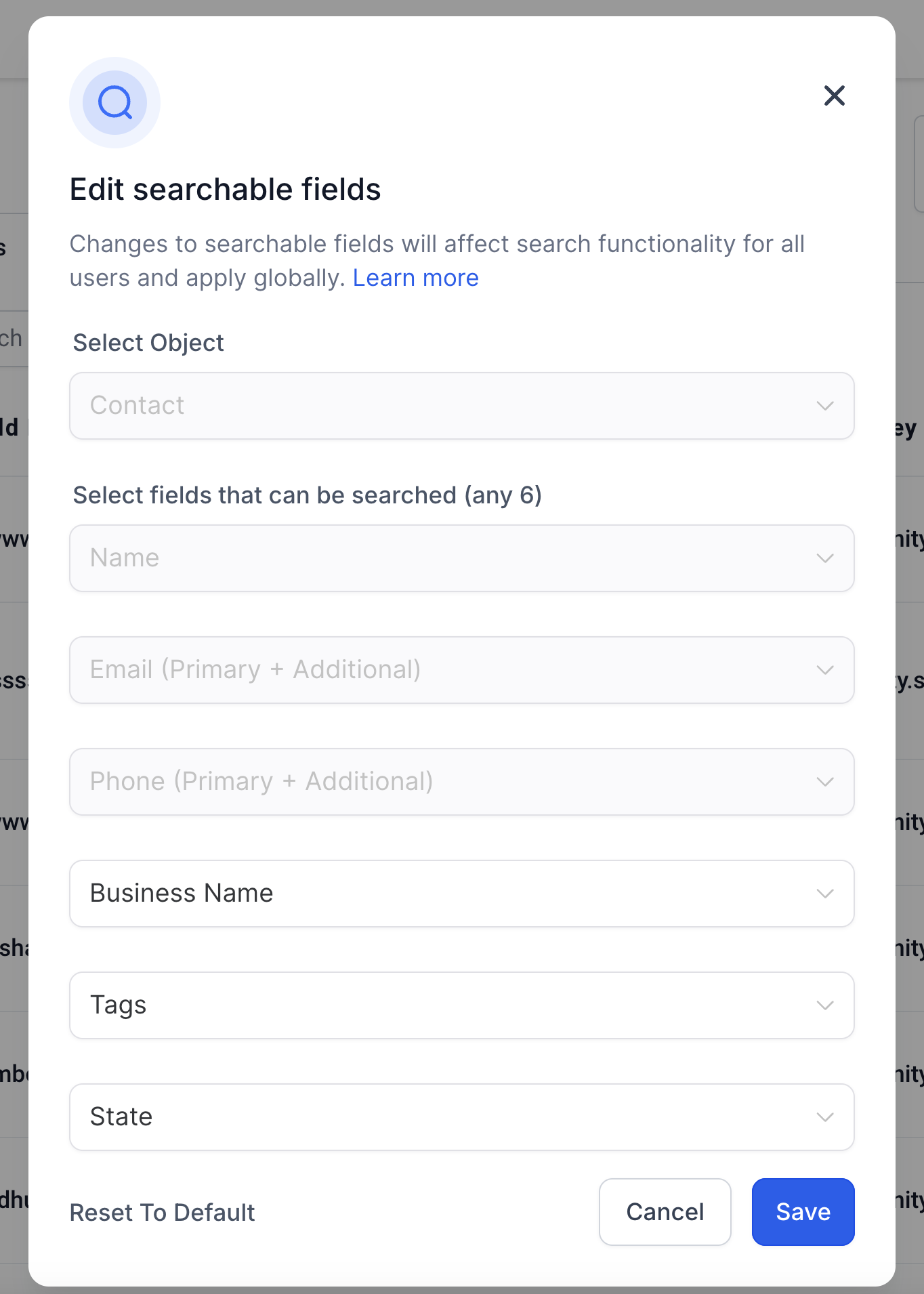 Configuring Searchable Fields for Objects – How to update your searchable fields?