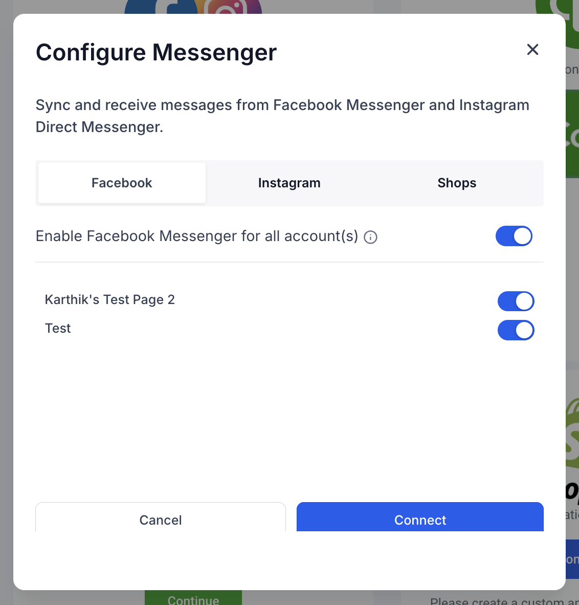Connecting multiple Facebook pages to your account – Facebook Integrations - Settings