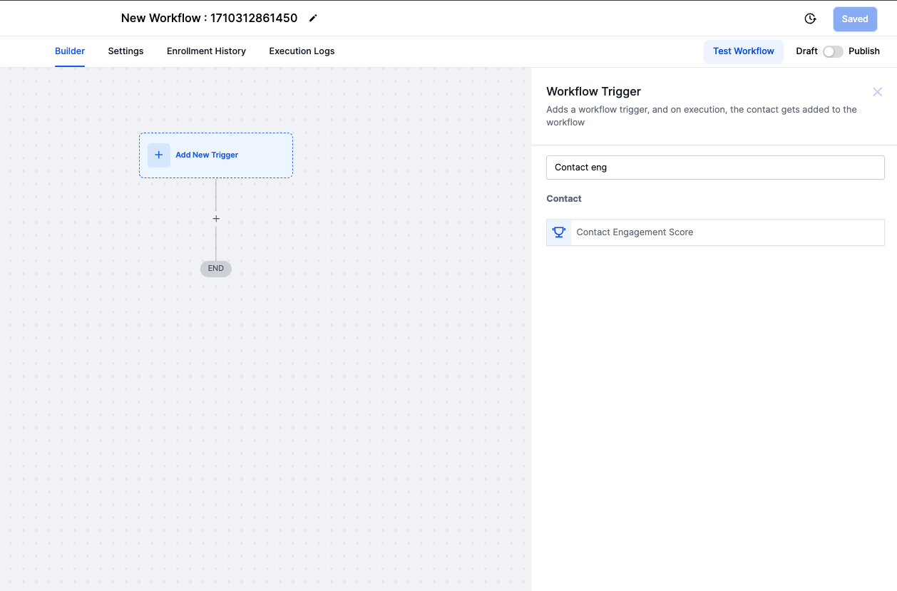 Contact Engagement Score Workflow – Available conditions include: