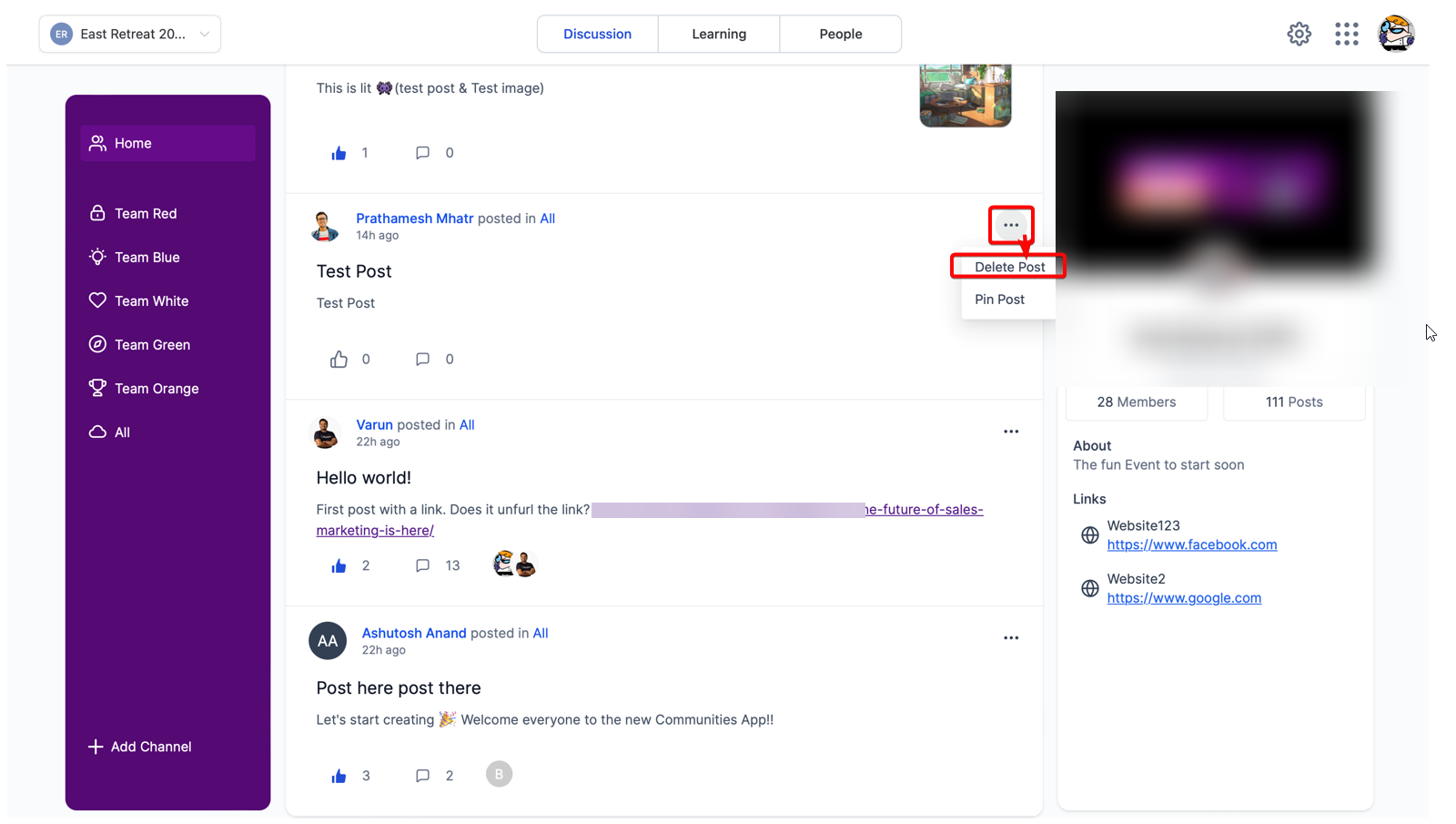 Content Management in Communities – Deleting a Post