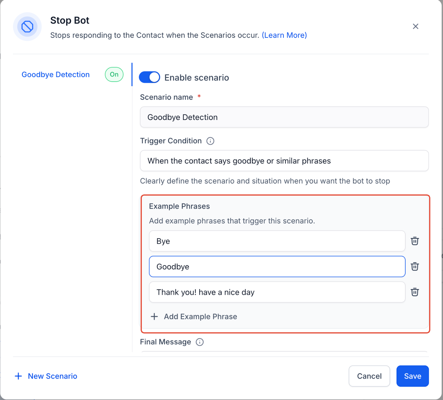 Control Automated Replies with Stop Conditions – Confirm the scenario is active