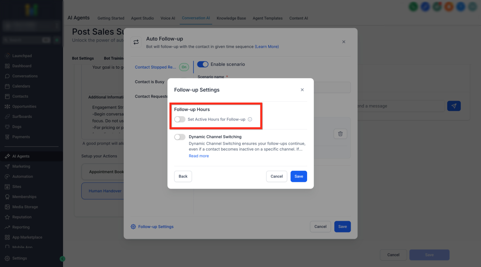 Conversation AI – Auto Follow-Up Action – Click on Follow-Up Settings.