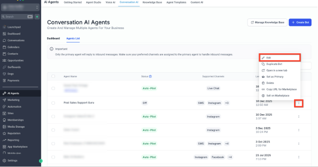 Conversation AI – Auto Follow-Up Action – Create a new bot. (Follow this guide to setup a new bot: Setting Up Conversation AI)