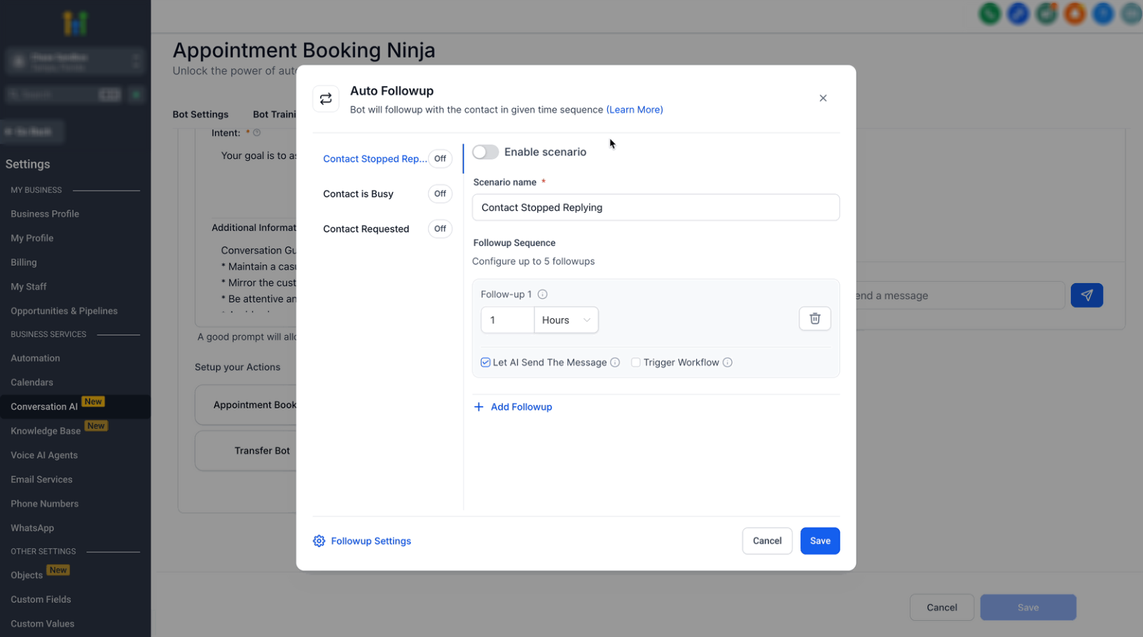 Conversation AI – Auto Follow-Up Action – Scenario 1: Contact Stopped Responding