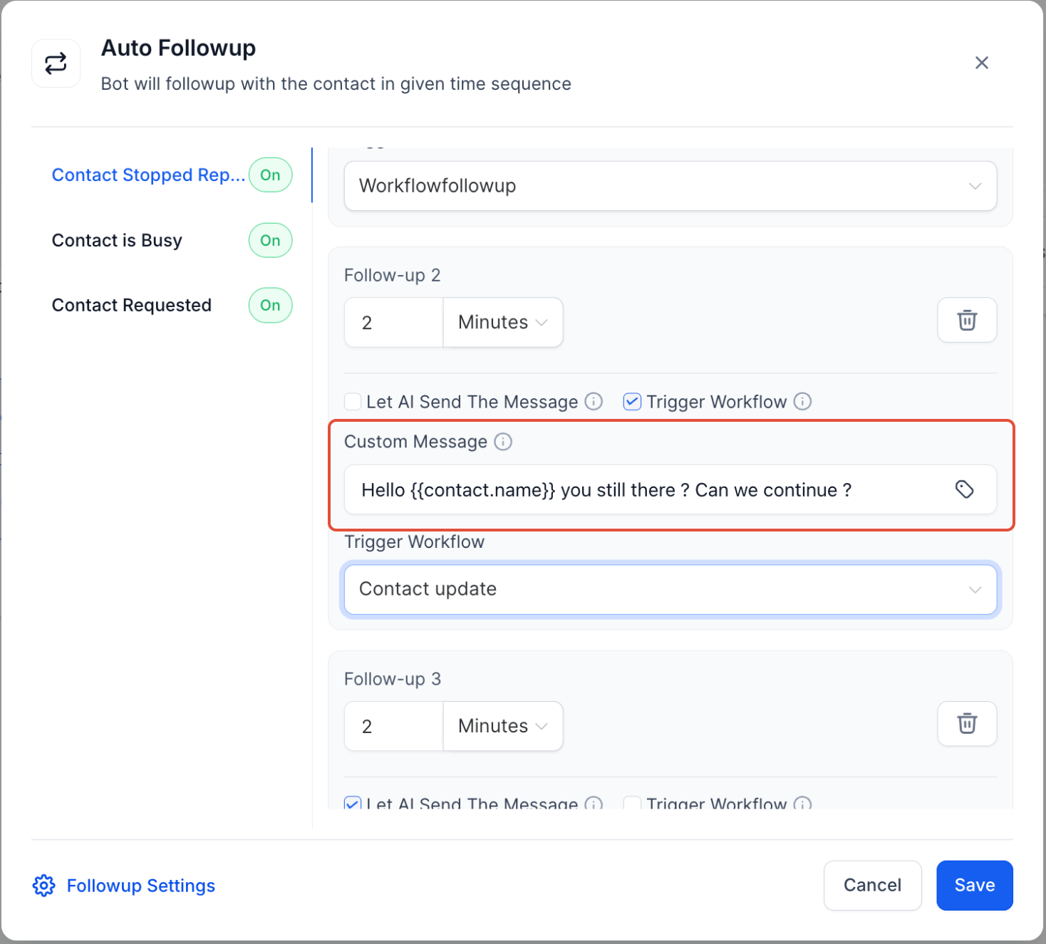 Conversation AI Auto Follow-up – Step 3: Customize the Follow-Up Message and Trigger Workflows