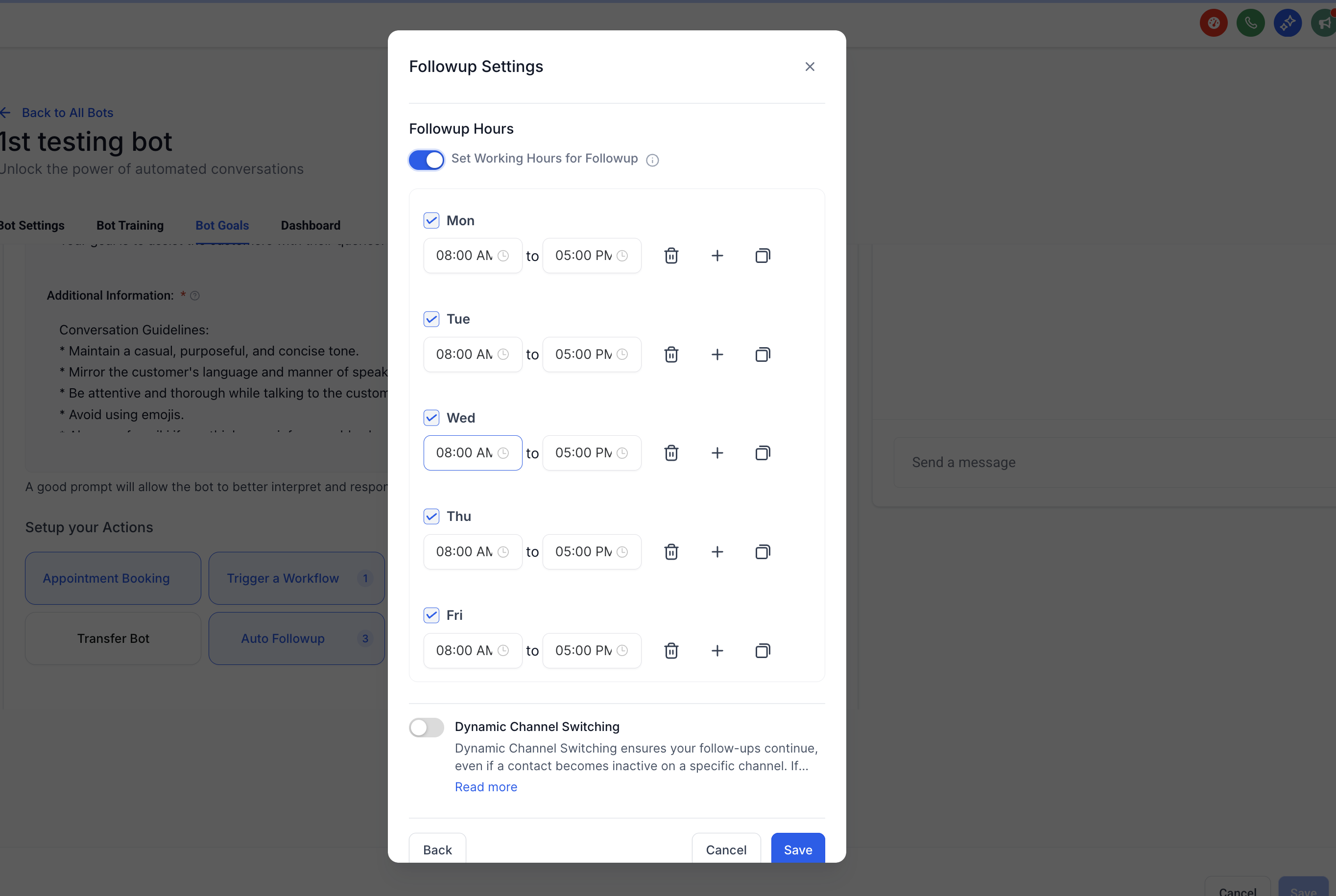 Conversation AI Auto Follow-up – Step 4: Set Active Working Hours (Optional)