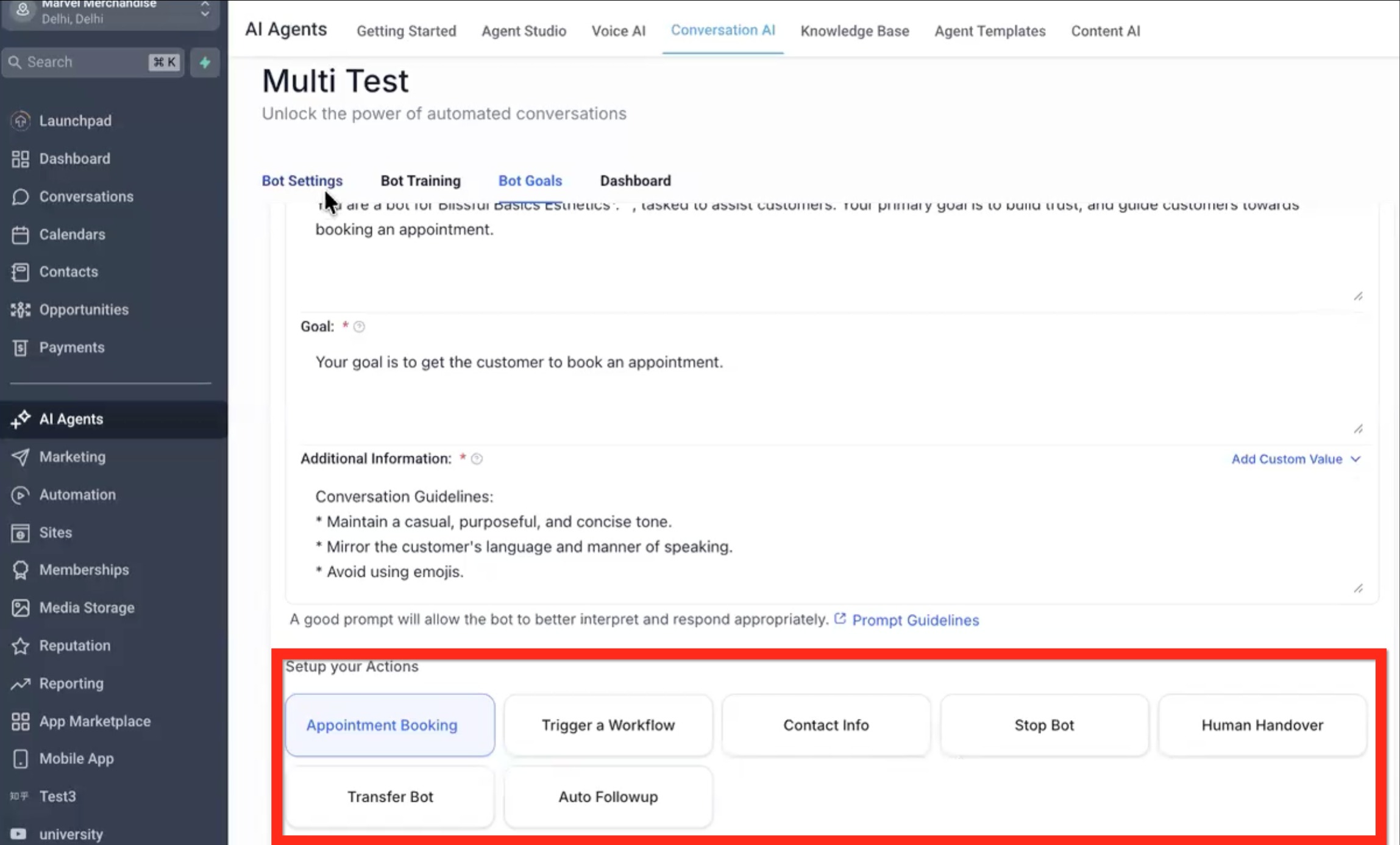 Conversation AI – Bot Inactive (Sleep) Conditions – Bot Goals