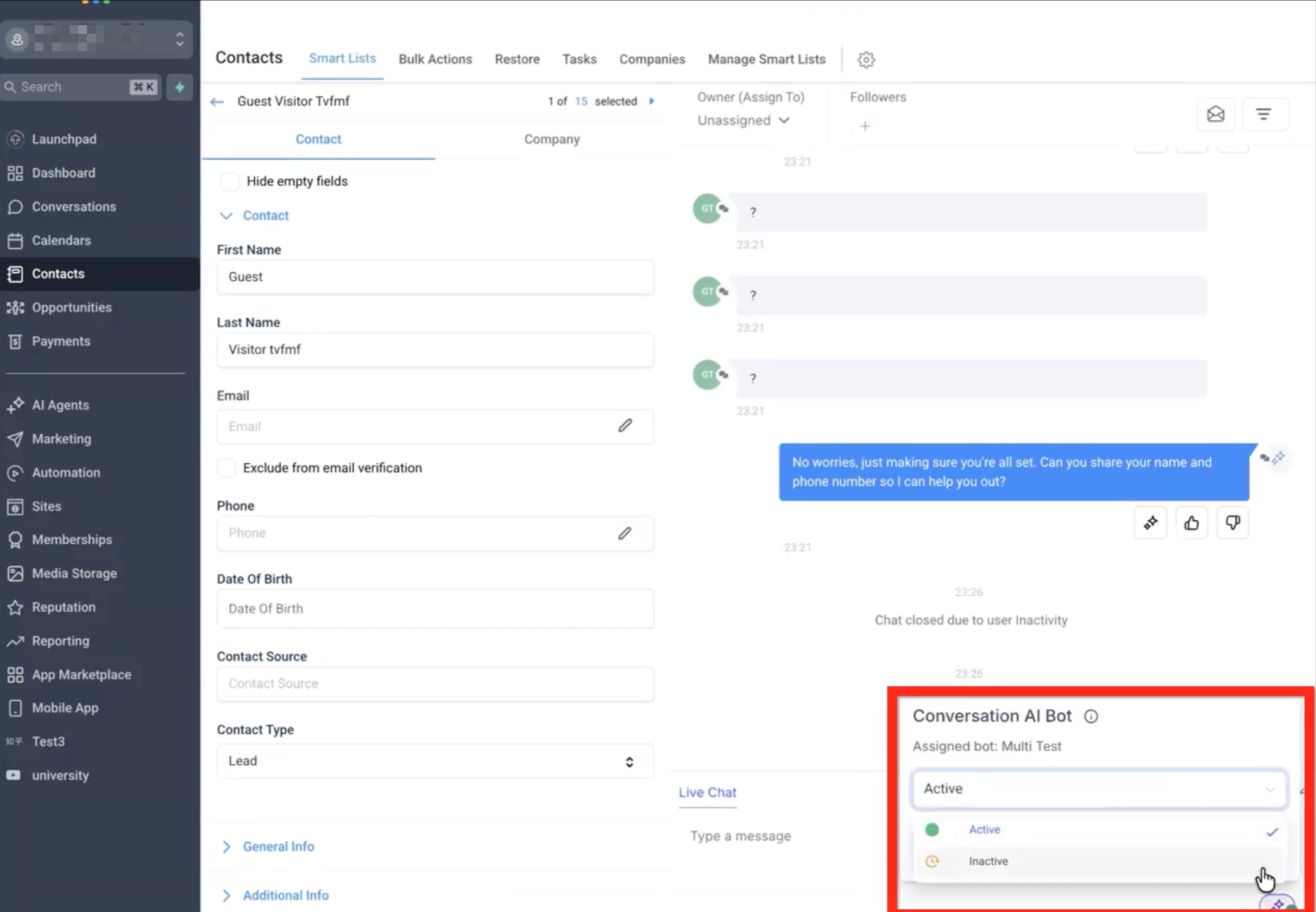 Conversation AI – Bot Inactive (Sleep) Conditions – Conversation