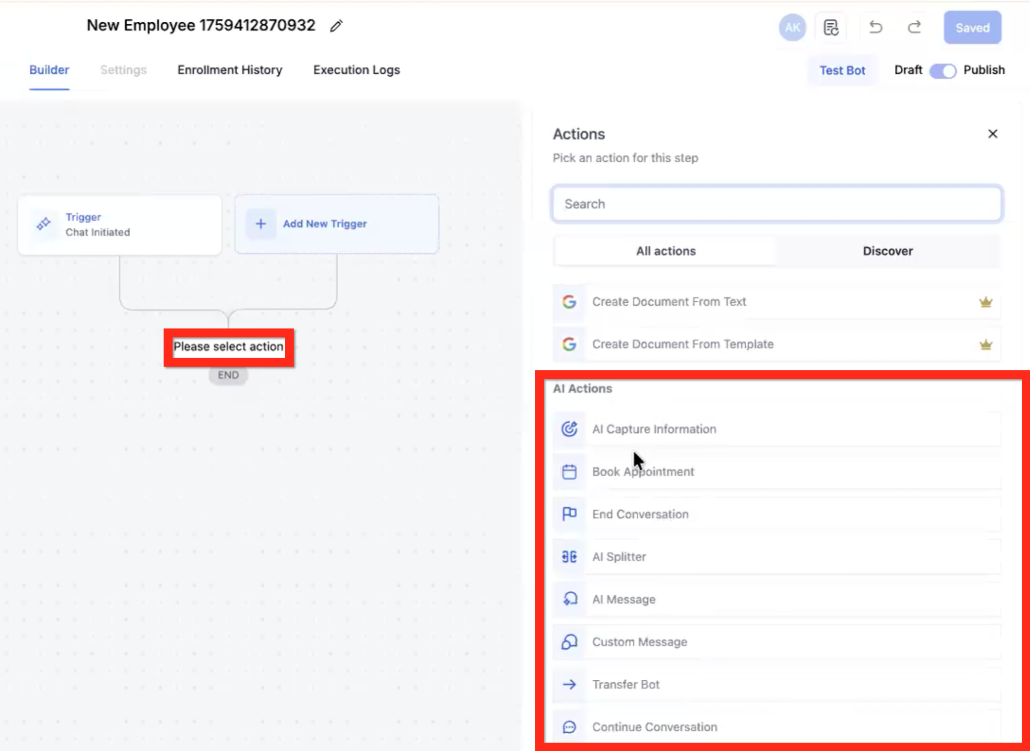 Conversation AI Flow Builder – AI Actions