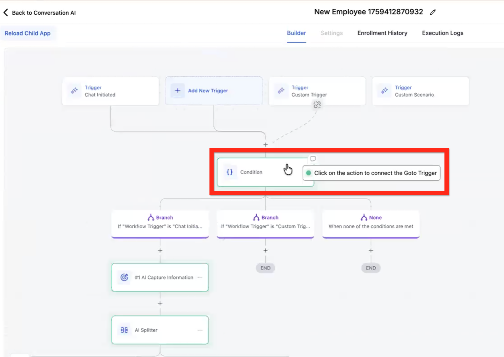 Conversation AI Flow Builder – Change Custom Trigger Path
